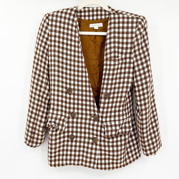 Ann Taylor Womens Vintage Career Academia Gingham‎ Plaid Preppy Blazer Size 2 - Picture 1 of 7
